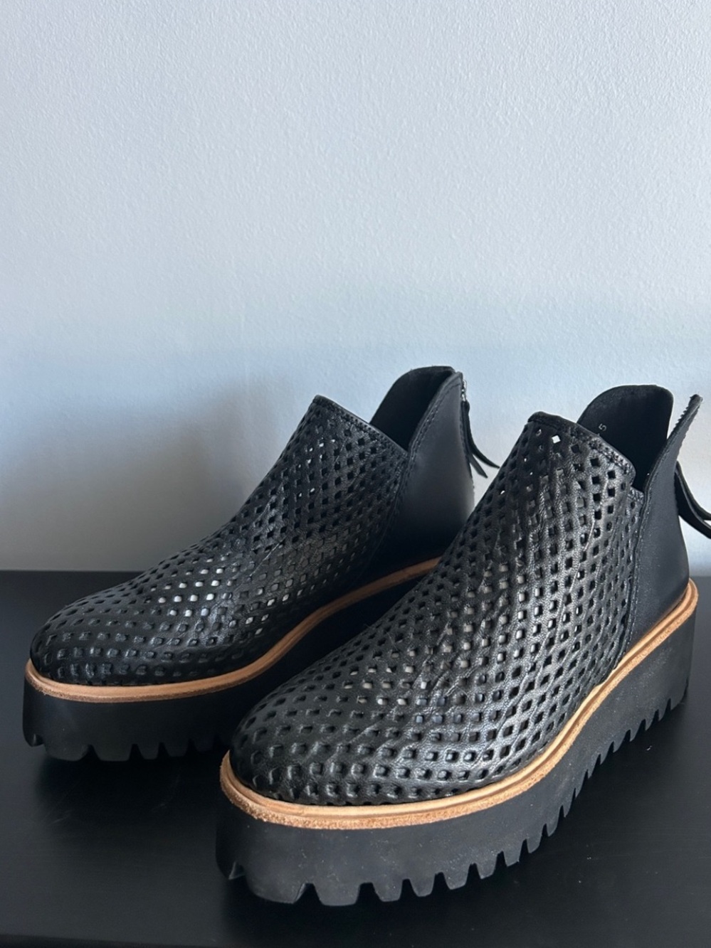 ALL BLACK  Perforated Platform Ankle Shoes 8 Black